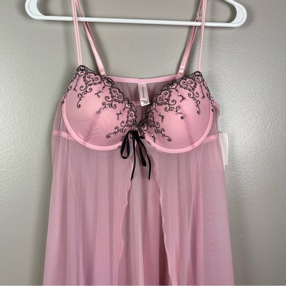 Y2K Fairycore Babydoll Push Up Sheer Sexy Pink and Black adjustable strap Top L - Picture 2 of 6